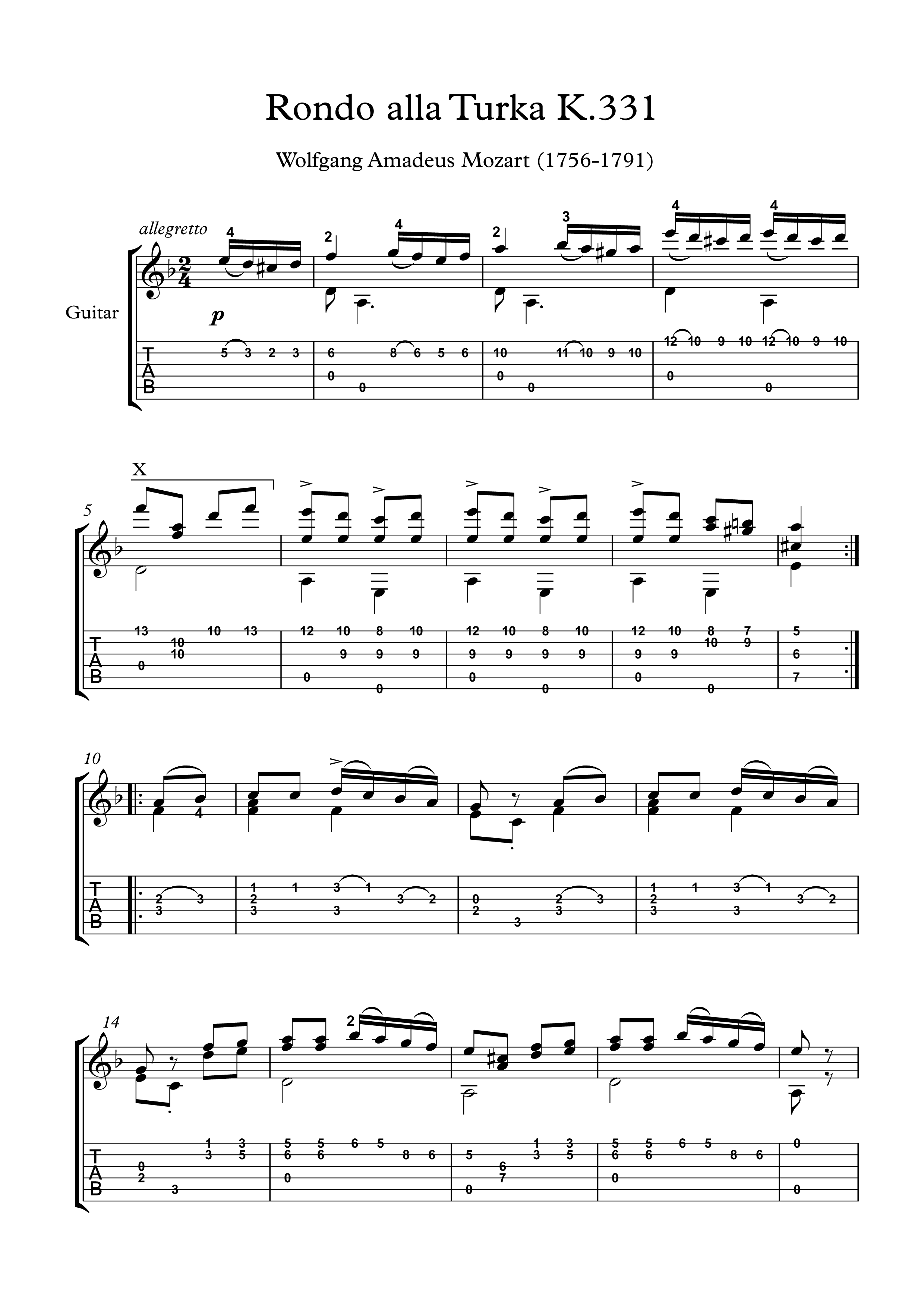 Rondo alla turca guitar sheet music pdf