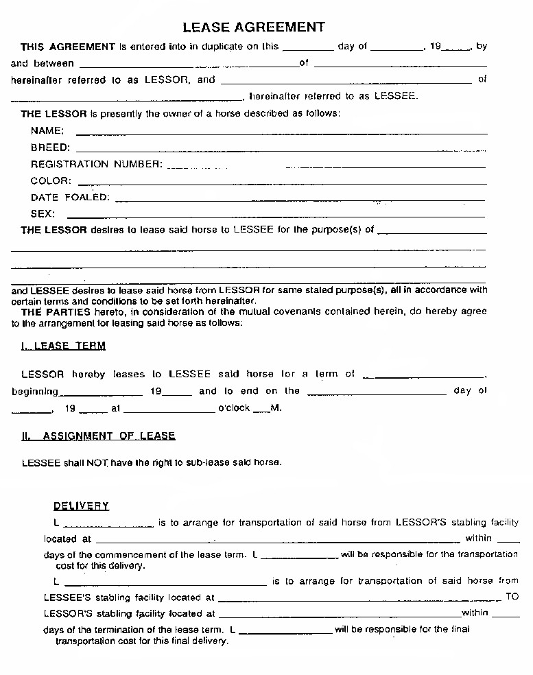 Free Lease Agreement Forms To Print